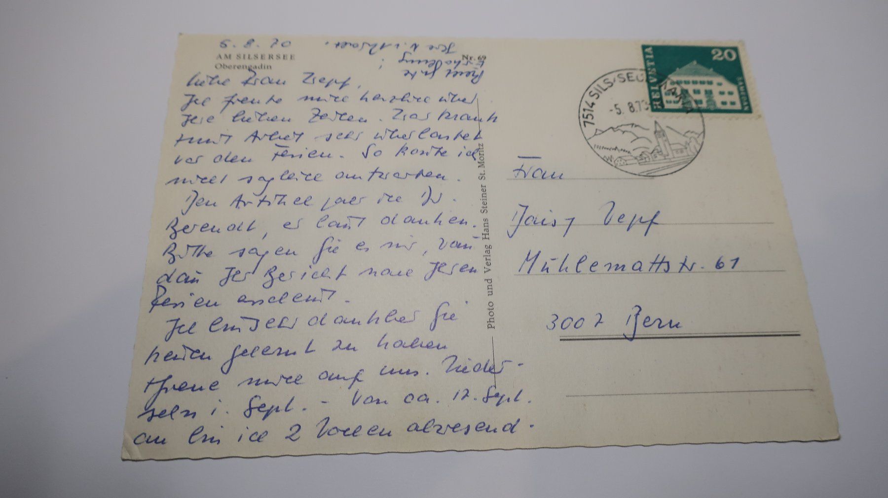 Cartoline postali: Am Silsersee  1970 – Usato da Cormoret venduto da Pascalll2001 2