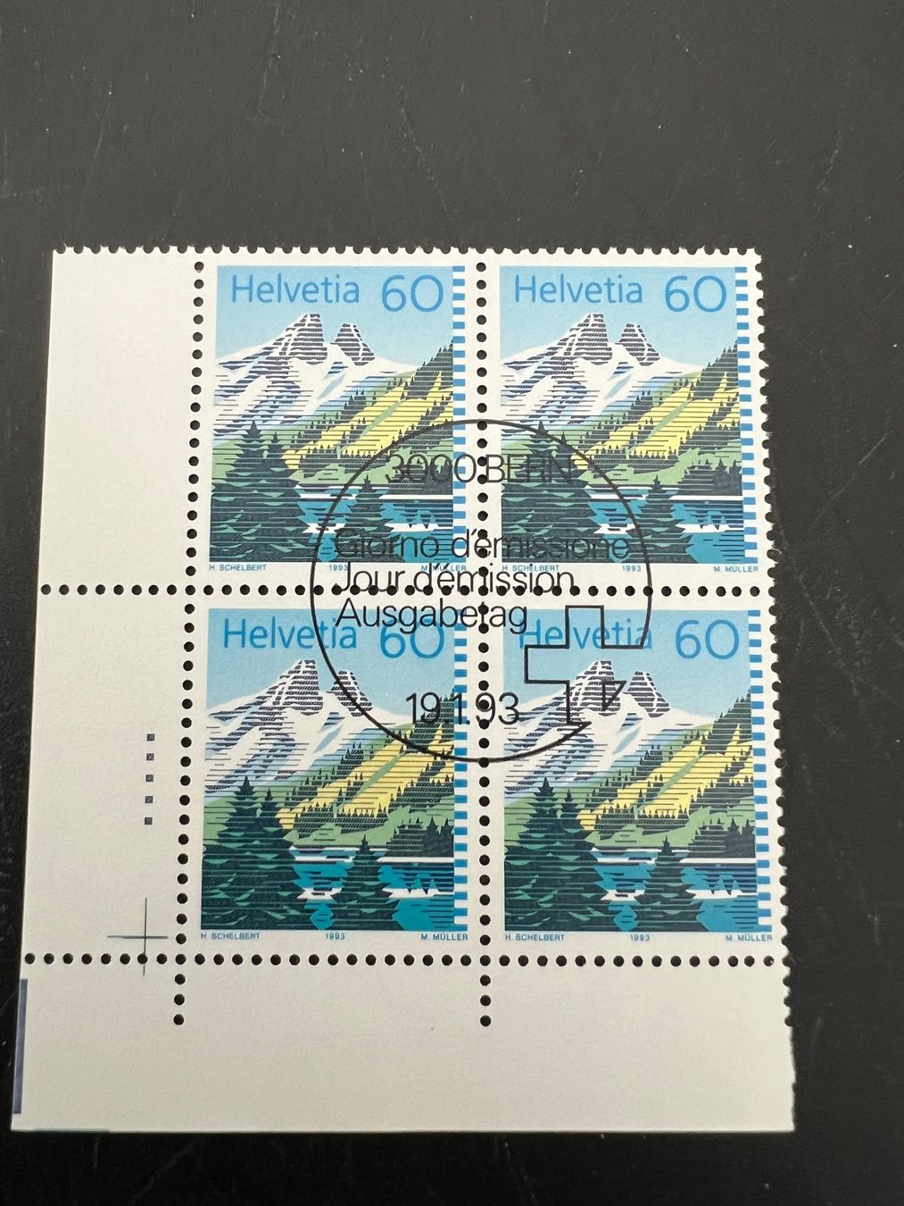 Tutti i francobolli: 1993 Erstag gest.Viererblock mit Tab (K29) – Usato da Hinwil venduto da Sidi4