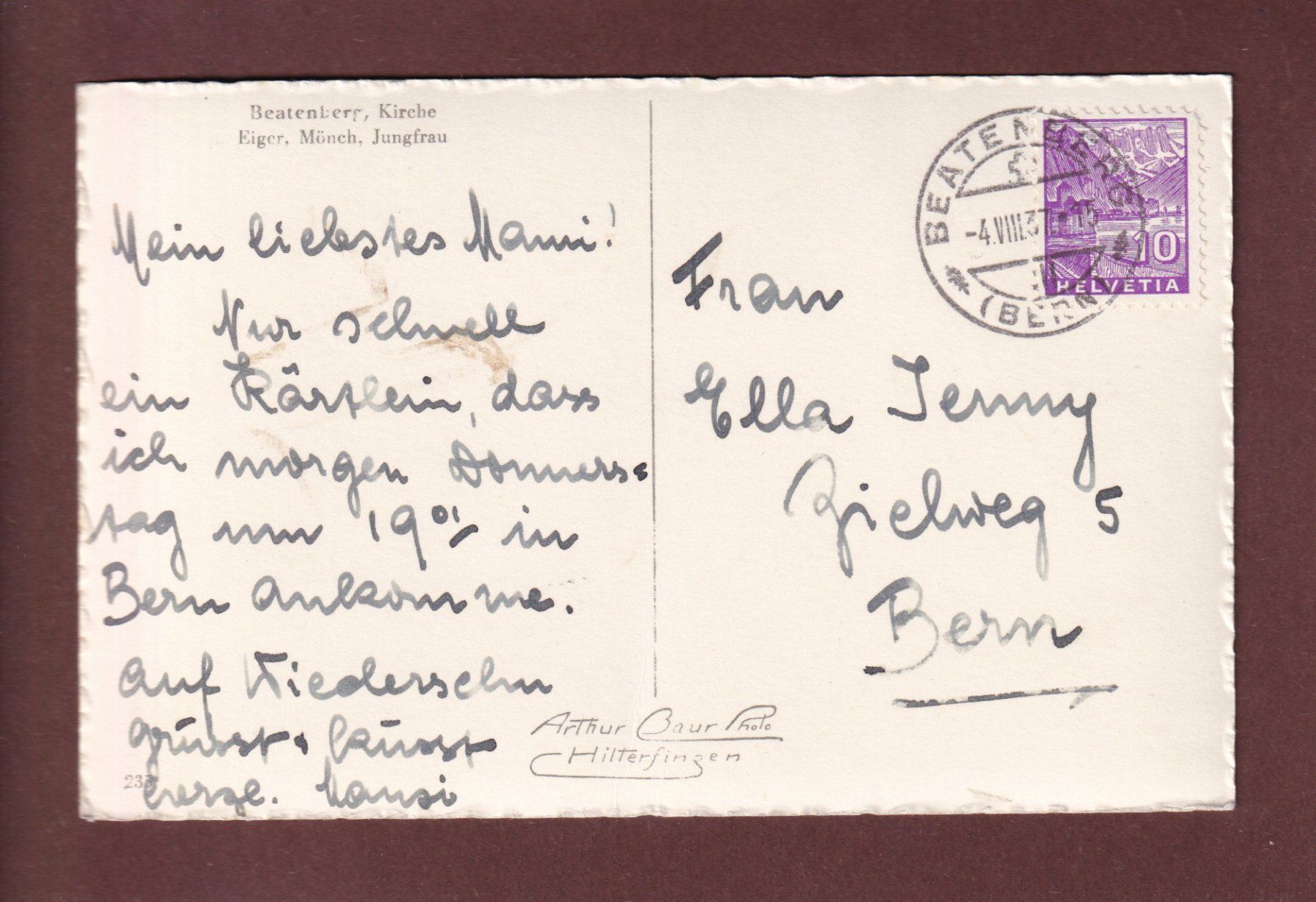 Ansichtskarten: BEATENBERG - Kirche - 1937 – Gebraucht aus Pully von nicecards-shop 1