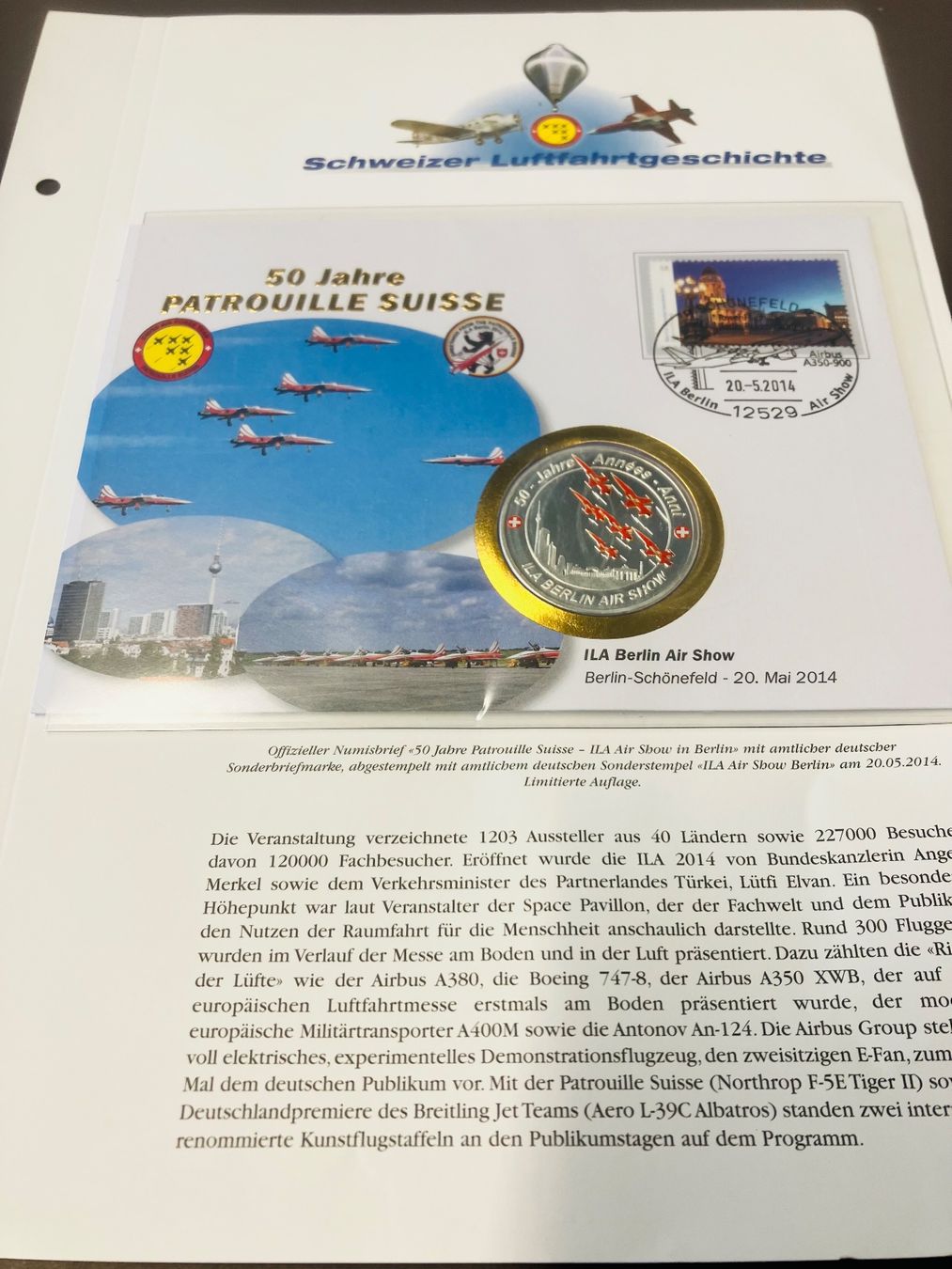 Medaglie: Patrouille Suisse  Numisbrief versilberte Medaille 2014 – Usato da Merenschwand venduto da Garfield2026 2