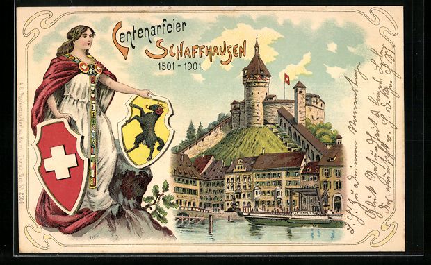 Cartoline postali: Litho Schaffhausen, Centenarfeier, Helve – Usato da Berlin venduto da bartko-reher