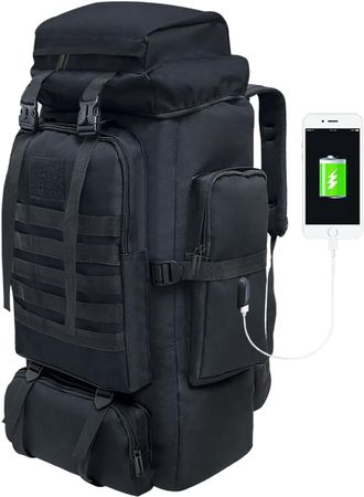 Wanderrucksack 80 L wasserdicht MOLLE Camping Schwarz