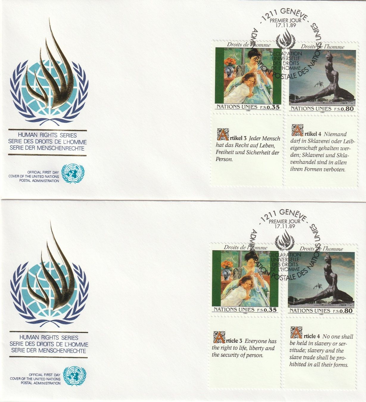 Tutti i francobolli: UNO-in Schweizer Währung: 7 FDC 1989 – Nuovo (secondo la descrizione) da Buttisholz venduto da wbr_wdw8 2