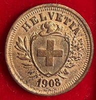 Schweizer 1 Rappen Münze Helvetia Jahrgang 1908 B