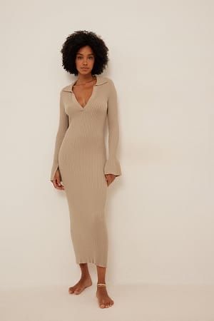 Beige Herbst Kleid