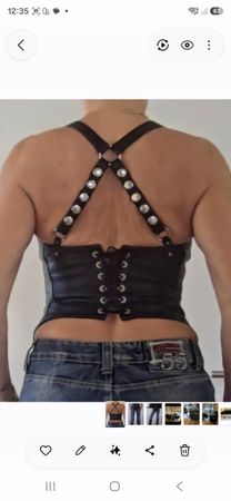 Leder Top Schwarz Nieten Corsage 34