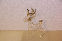 Glas Hirsch mit Gold Geweih, Höhe: 16cm