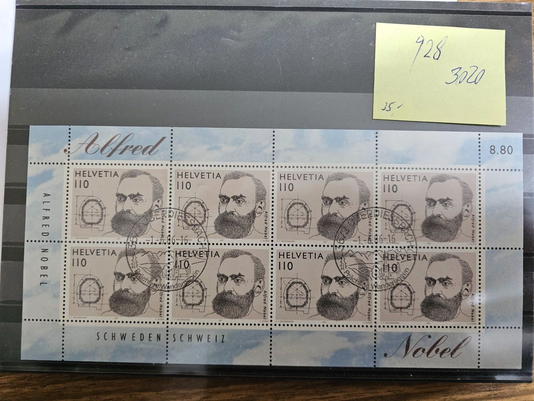 Tutti i francobolli: Nr 928 Kleinbogen Nobel 1a gestempelt – Usato da Steffisburg venduto da malurada 1