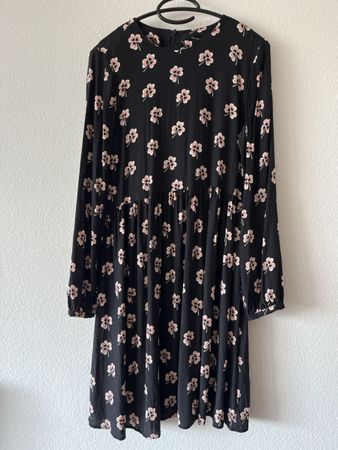 Hallhuber 95% Silk Dress Black Pink Floral Clover Print  