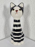 Schicke Katze aus Keramik, schwarz-weiss gestreift!