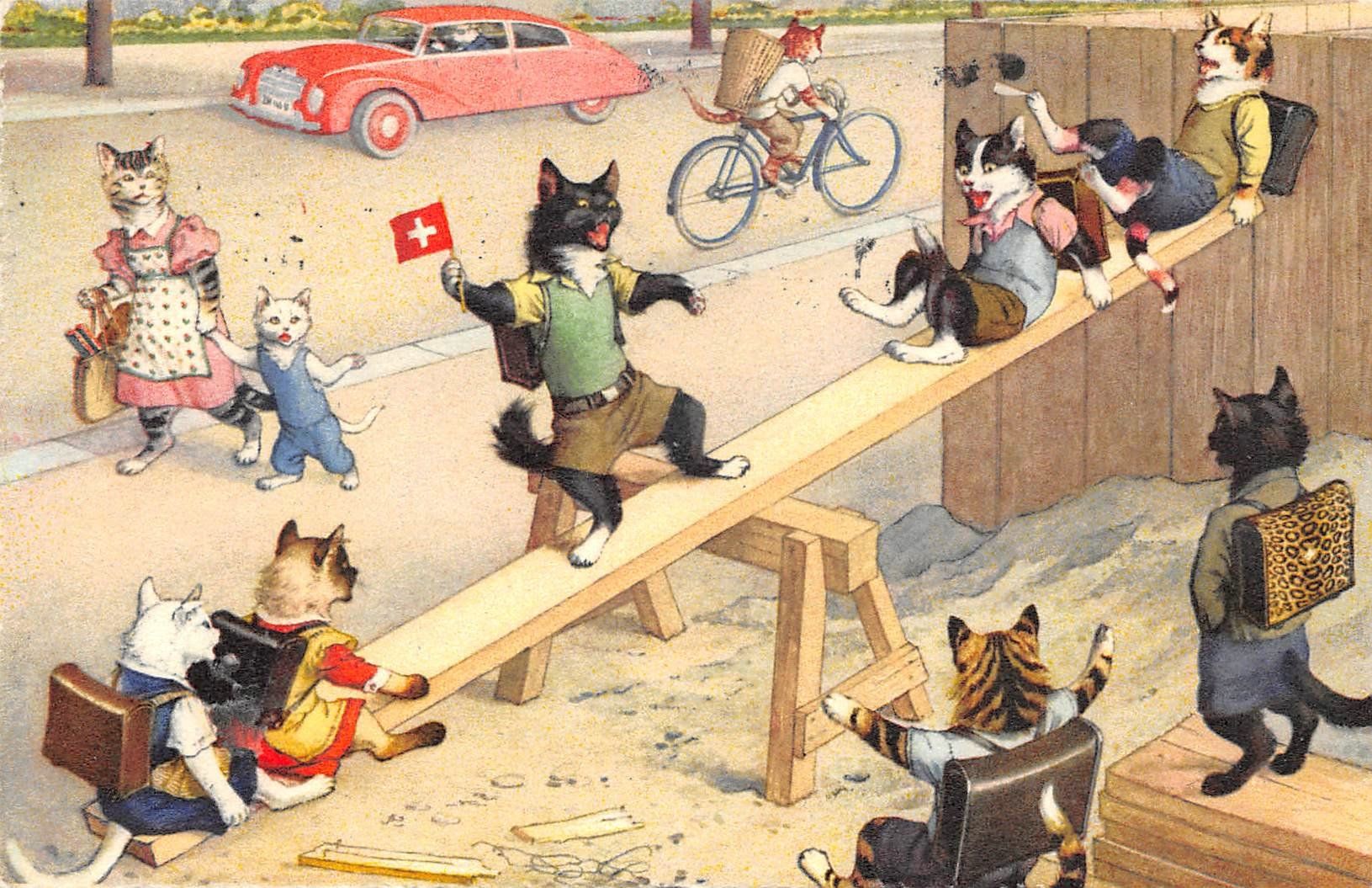 Cartoline postali: Vermenschlichte Katzen – Usato da Ottikon b.Kemptth. venduto da Neptun1974