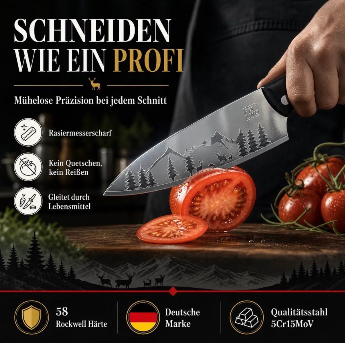 Küchenmesser: FIXLINE Chefmesser 20cm BLACK FOREST Edition – Neu und originalverpackt aus Basel von Seifehuesli 2