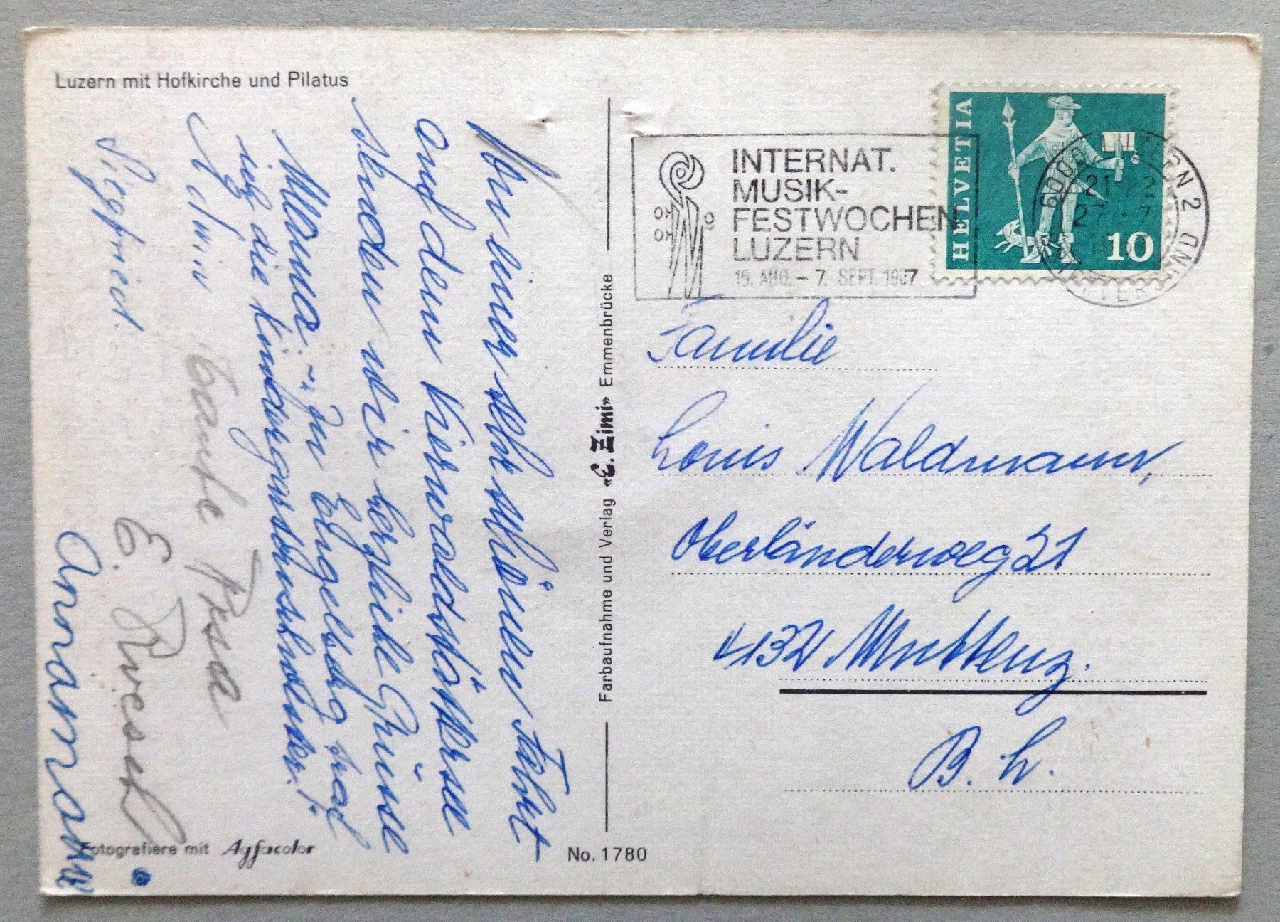 Cartoline postali: Luzern mit Hofkirche und Pilatus – Difettoso da Fétigny venduto da Billy2miny 1