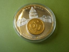 versilberte Medaille 50 mm PP,  Inlay Prägung Dänemark