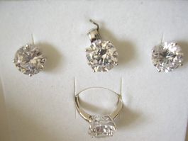 Silber Schmuck Set Lot Ring + Anhänger + Ohrstecke alles 925