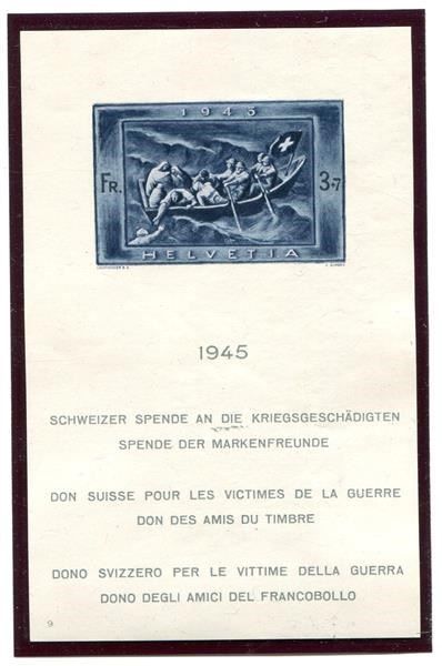 Tutti i francobolli: 1945 Spende Block Nr. W 21 postfrisch – Usato da Winterthur venduto da Kyoung