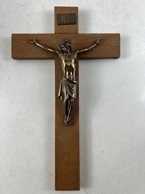 Leinuosen 4 Stück Kruzifix-Wandkreuz & Rosenkranz Set | Handgefertigt Aus Holz & Metall