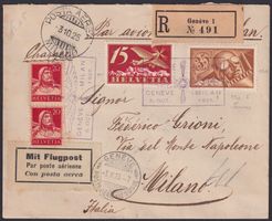 1925, Flugbrief von GENF nach MILANO mit F3+F6, 150.-+