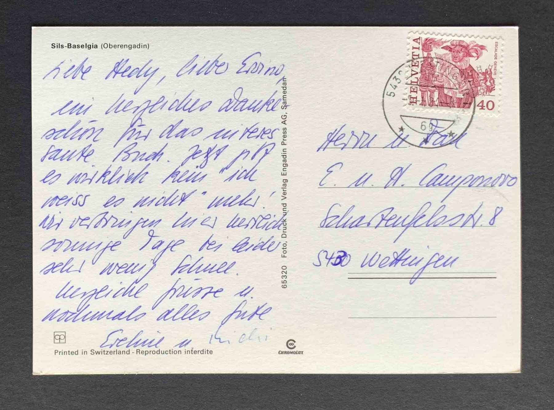 Cartoline postali: AK Sils Baseelgia Oberengadin – Usato da Goldau venduto da artelier1 1