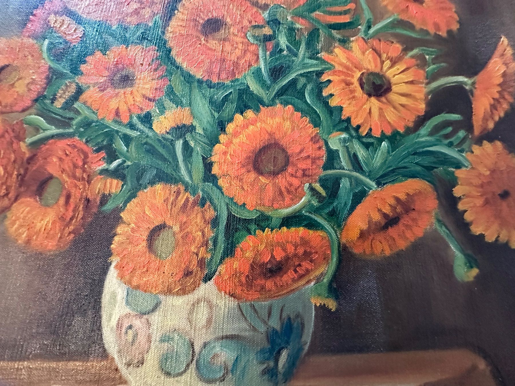 Dipinti: Tableau ancien, nature morte, fleurs oranges, vintage. – Usato da Lausanne venduto da artnouveau04 2