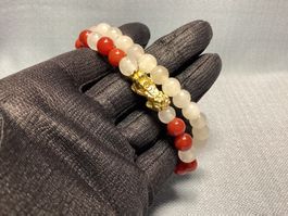 Jade + Roter Achat Armbänder mit Glücksbringer Pixiu