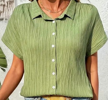 Sommerbluse grün Kurzarm Gr. XL elegant luftig Crêpe Look