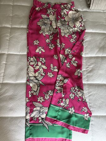 PAROSH Silk Floral Pants, Size S 