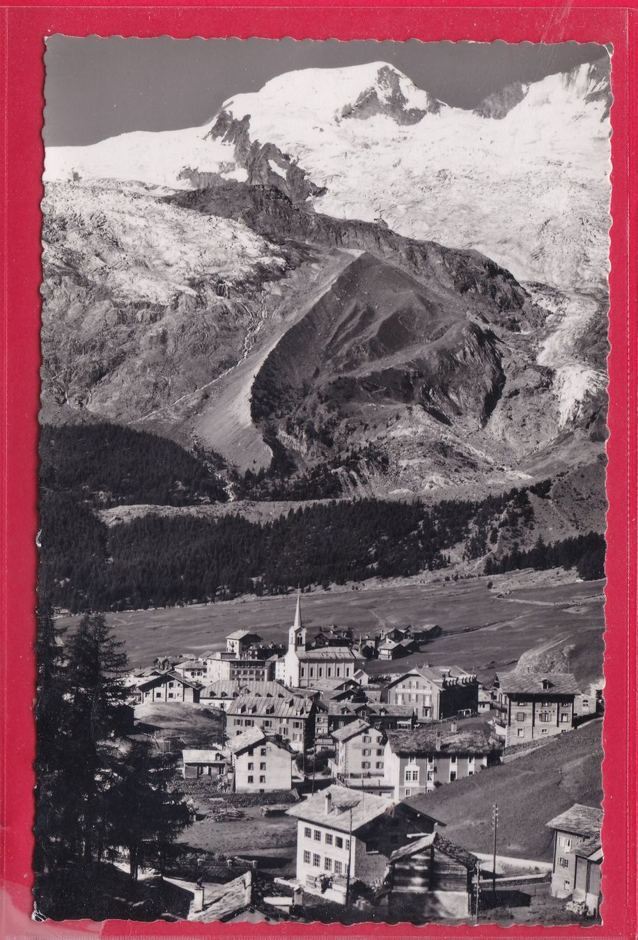 Cartoline postali: SAAS - FEE MIT FEEGLETSCHER UND ALPHUBEL, 23.7.1955 – Usato da Oberrieden venduto da Gebirgsstelze
