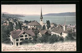 AK Horgen, Teilansicht mit Kirche, 1908