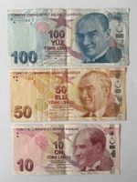 3 Banknoten Türkei - 100, 50 & 10 Lirasi