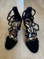 Elegante schwarze High-Heel Sandaletten mit Riemchen Gr. 38