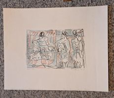 René Bernasconi Lithographie, Fischmarkt Basel, signiert num