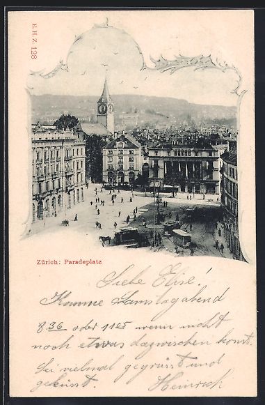 Cartoline postali: AK Zürich, Blick auf den Paradeplatz – Usato da Berlin venduto da bartko-reher