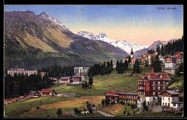 AK Arosa, Ortsansicht mit Kirche und Bergen
