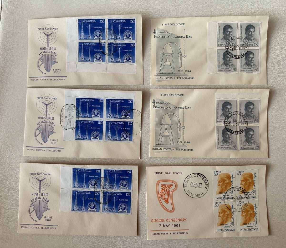 Tutti i francobolli: Indien 1961 - 6x 4er Block FDC – Usato da Schmitten / FR venduto da Samsara169