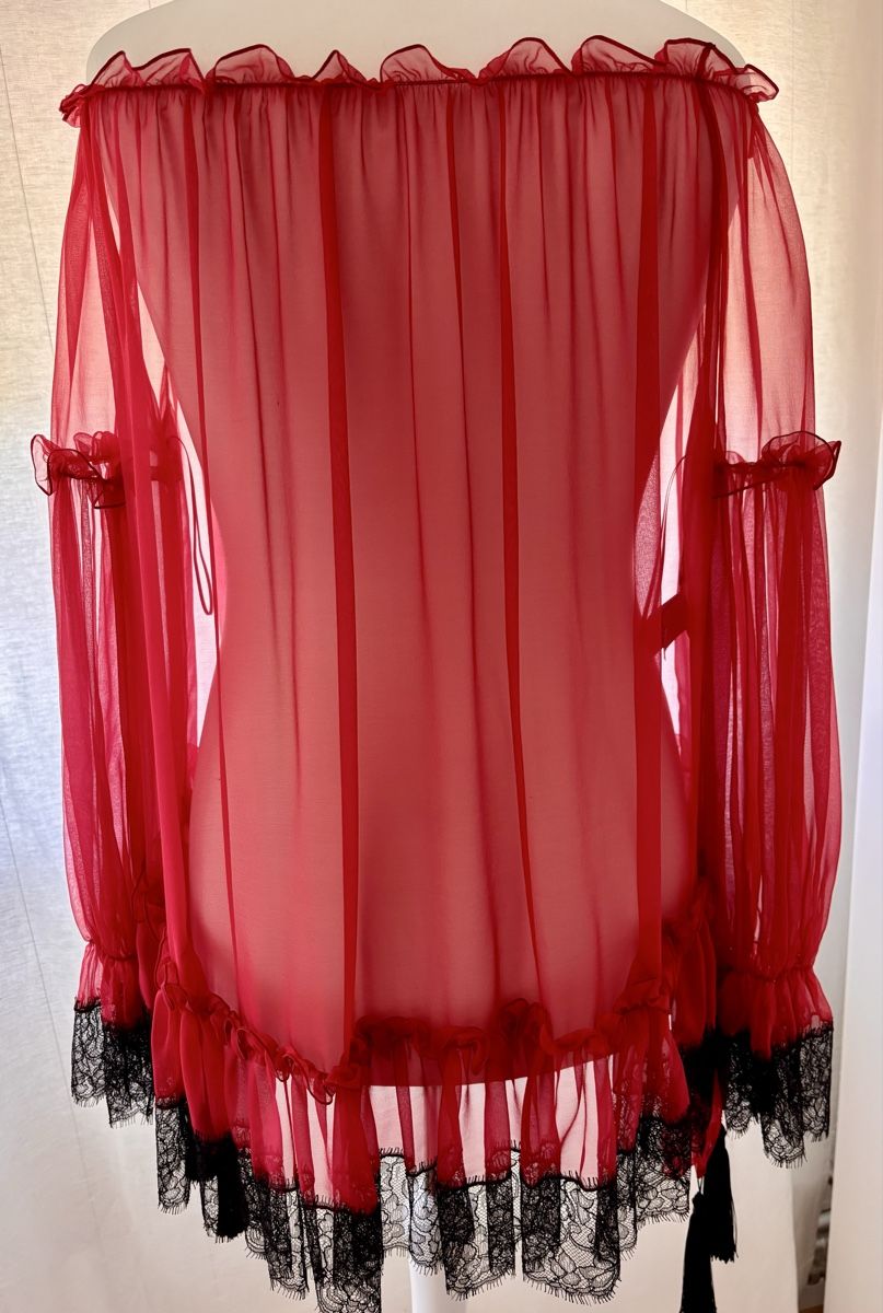 Camicette: Alberta Ferretti Rot Carmen-Bluse mit Spitze, Gr. 38/40 – Nuovo e nell'imballaggio originale da Wangen ZH venduto da tel_gxb5 2