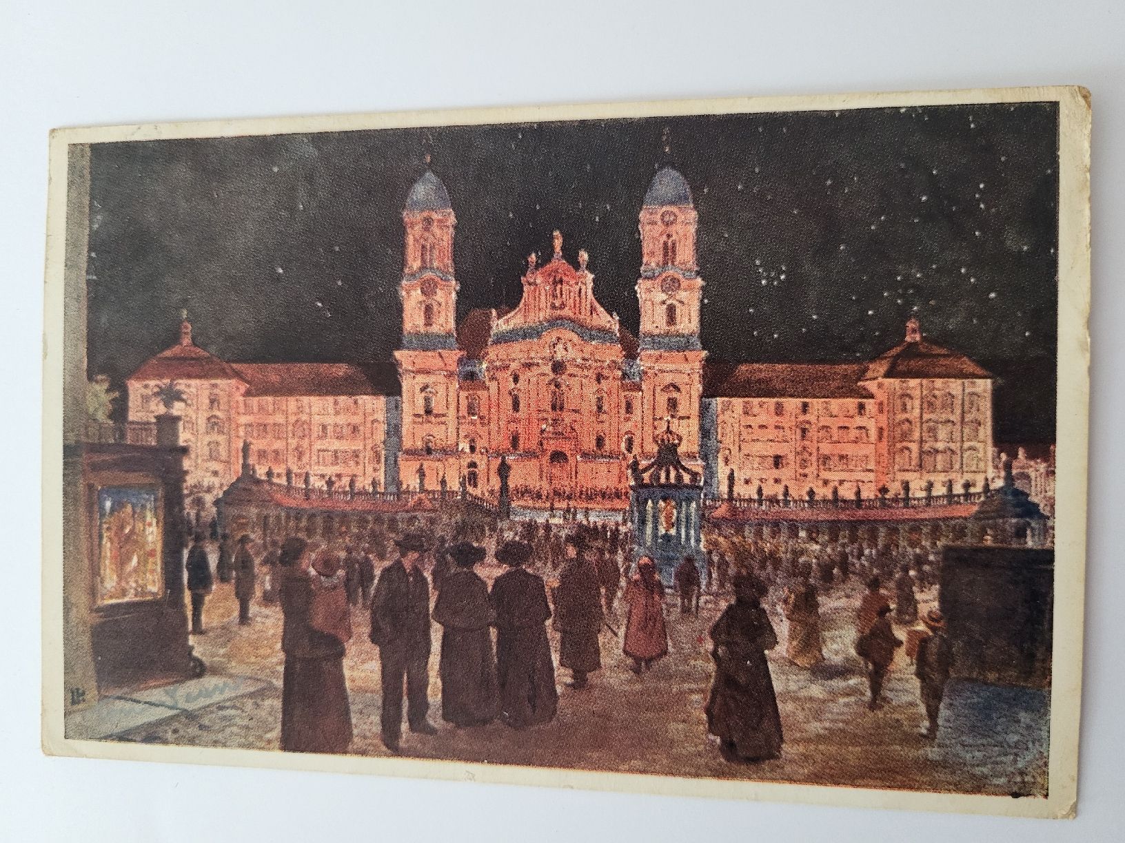 Cartoline postali: Alte Ansichtskarte Kloster Einsiedeln beleuchtet R35 – Usato da nunningen venduto da mic_88k2
