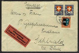 1927, J39+J40(2x), auf Eil-Brief gest. RHEINFELDEN (15604)