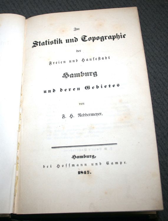 Neddermeyer: Zur Statistik und Topographie HAMBURG, 1847 (Gebraucht) in ...