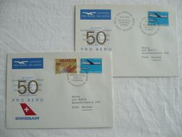 1969 50 Jahre Luftpost Zürich-Lausanne-Zürich 2 Belege