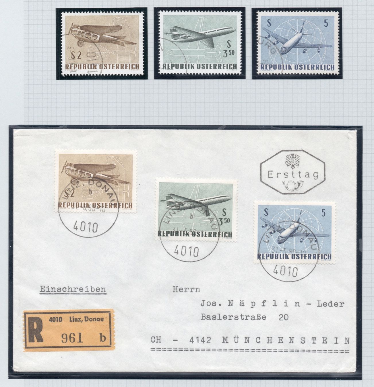 Tutti i francobolli: 1968 FLUGPOSTMARKEN + 1 FDC echt gelaufen – Usato da Basel venduto da Ammedysli49