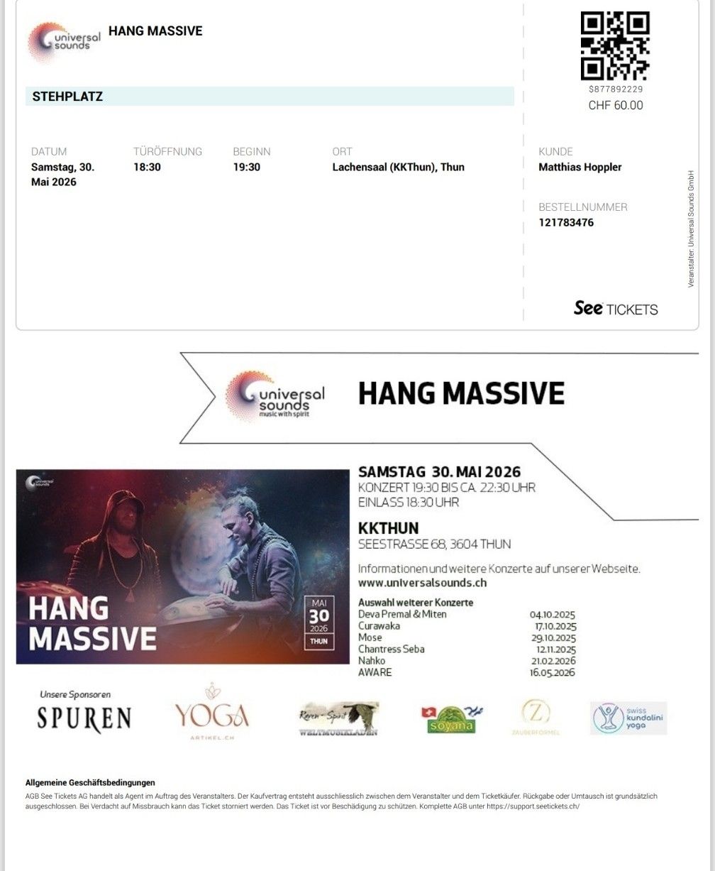 Tickets: Ticket Hang Massive – Neu und originalverpackt aus Thun von maho57