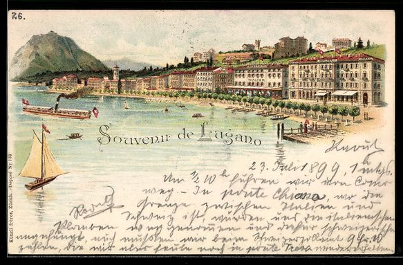 Cartes postales: Litho Lugano, Partie der Promenade, Damp – D'occasion à Berlin par bartko-reher