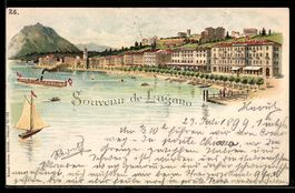 Litho Lugano, Partie der Promenade, Damp