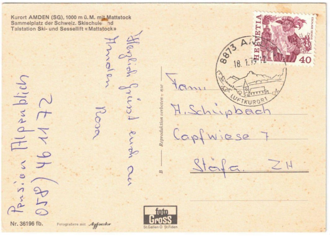 Cartoline postali: Amden - Skilift – Usato da Binningen venduto da Mountainrider 1