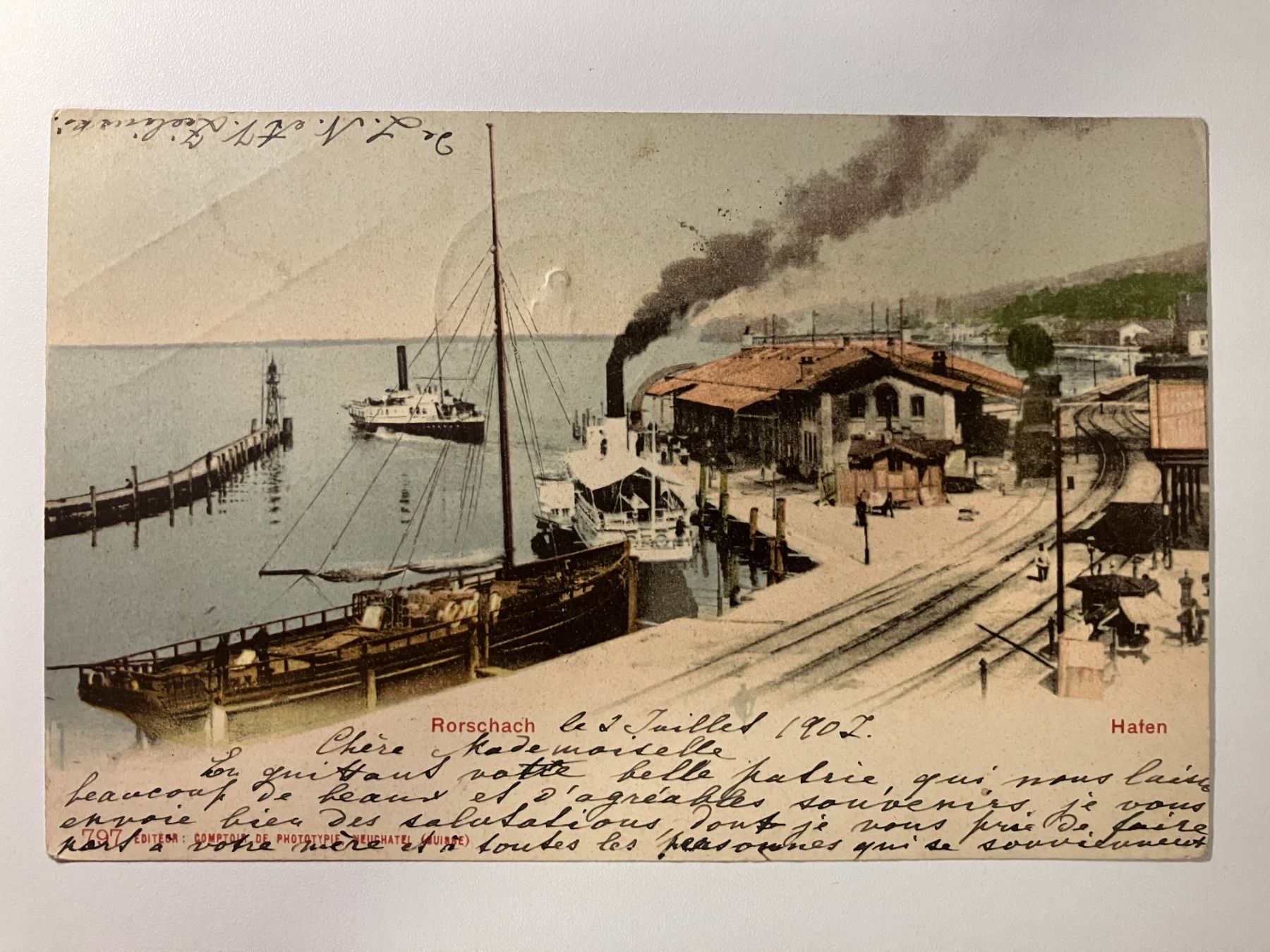 Alle Briefmarken: Schiffsbrief Bodensee 1907, 5c Ziffer auf Karte – Gebraucht aus Würenlos von Eulenpostuhu 1