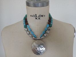 Vintage Statement Halskette echte Türkise mit Silber Akzente