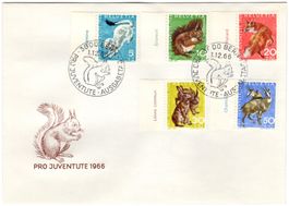 Pro Juventute Serie 1966 mit TAB (fr) auf offiziellem FDC