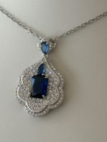 Luxus Elegante Zirkonia Kette Farbe : Silber weiss Blau