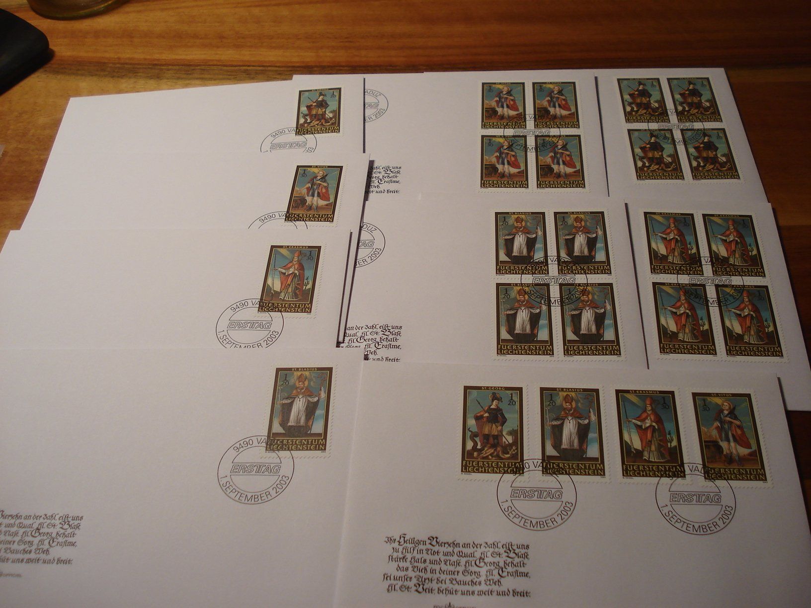 Tous les timbres: Liechtenstein 2003, Heilige, FDC Satz, Einzel + 4erblock – D'occasion à Niederwil AG par morostahu 1